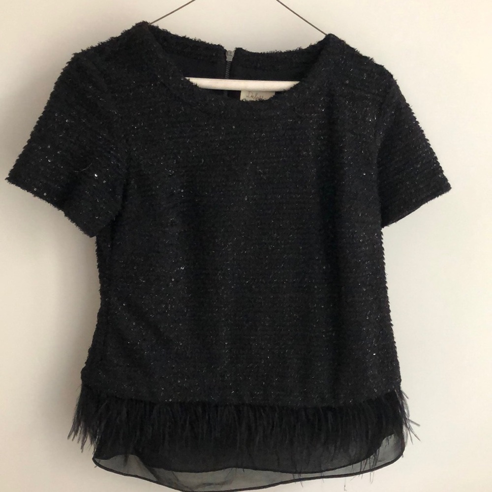 Black Sequin Top With Feather Bottom Size Small - image 1